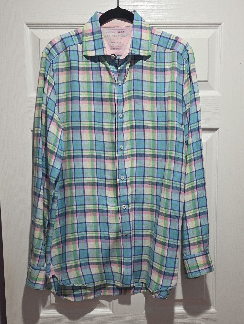 Lilly Pulitzer Pastel Plaid Button-Up Shirt - Blue, Pink & Green Sz M